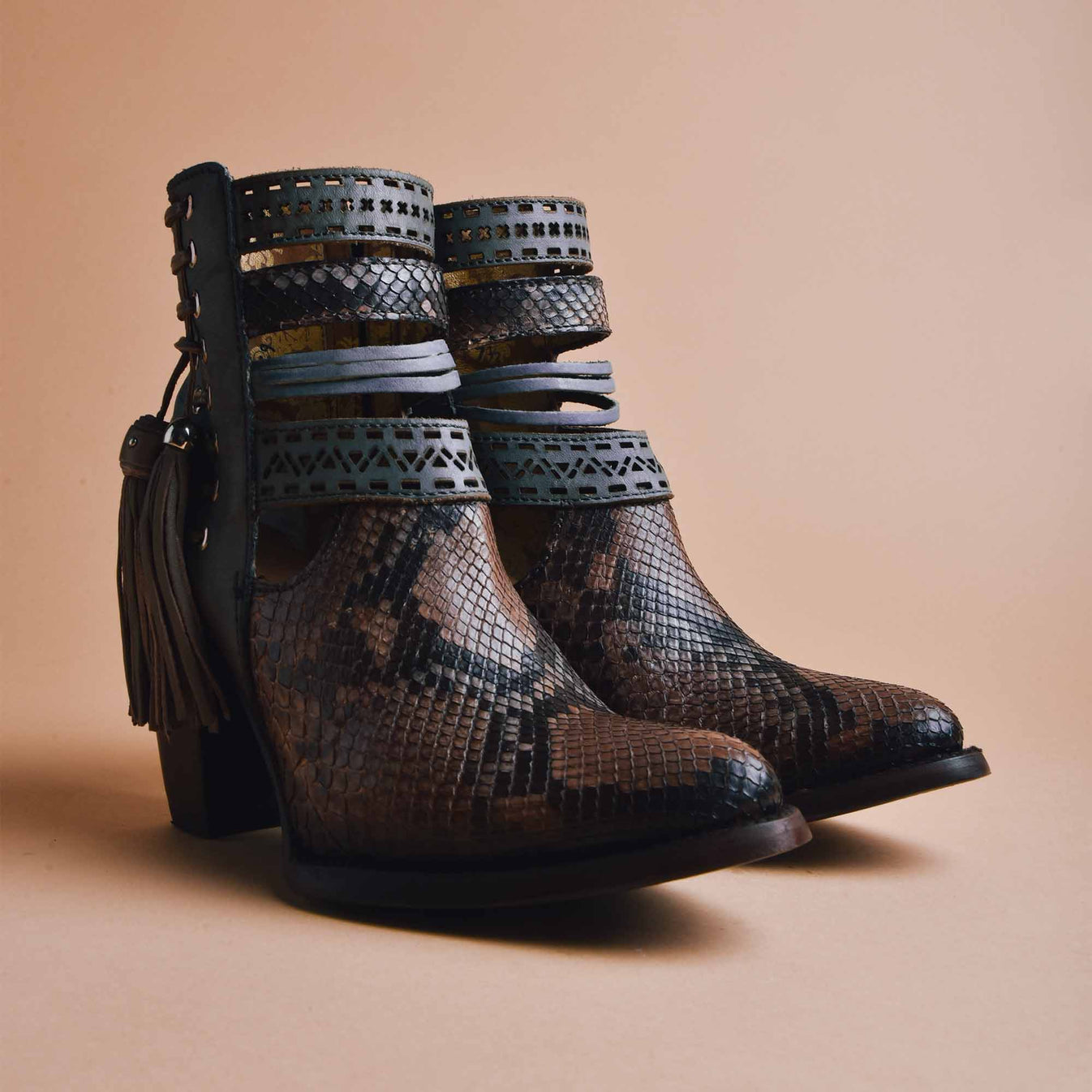 Blue Cuadra bootie for women in genuine python leather with straps ...