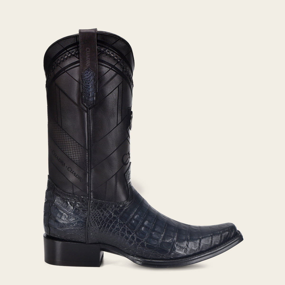 Engraved exotic blue leather boot