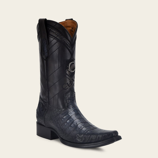 Engraved exotic blue leather boot