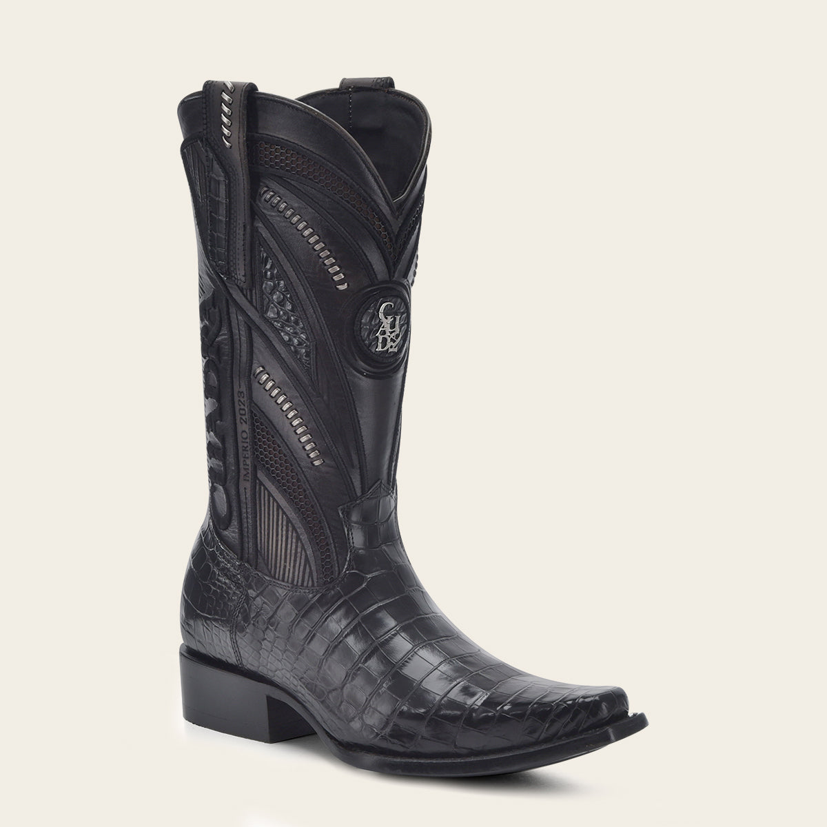 Engraved high exotic black leather boot - 1B2RAL - Cuadra Shop