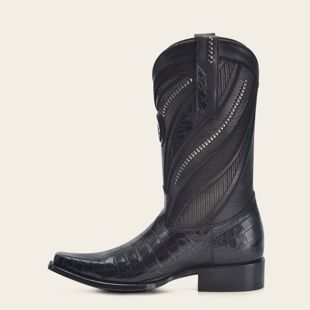Engraved high exotic black leather boot - 1B2RAL - Cuadra Shop