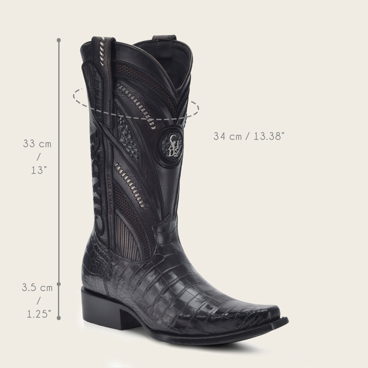Engraved high exotic black leather boot