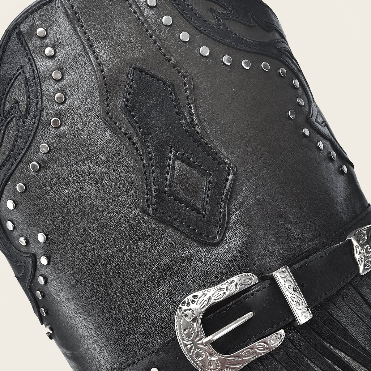 Black exotic leather fringed cowboy boot