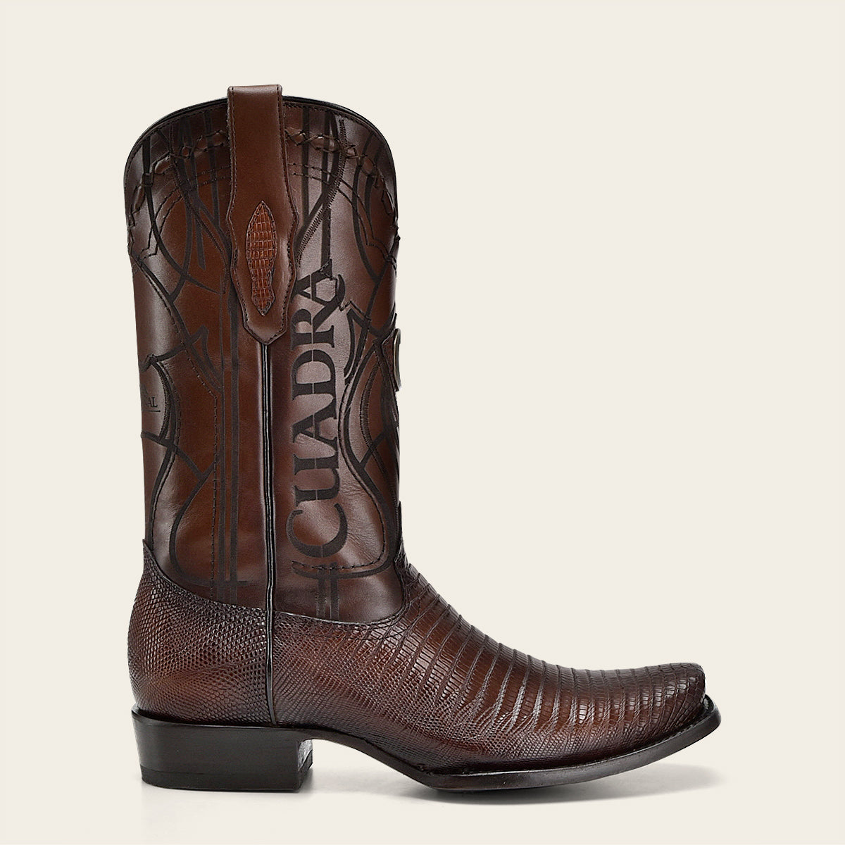 Engraved honey exotic lizard leather boot