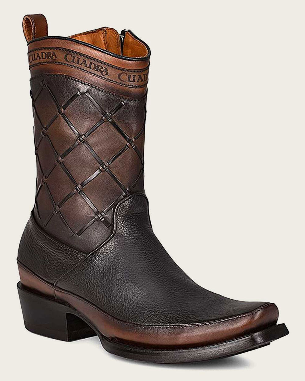 Geometric Detailed Boots: Handcrafted boots with laser-etched Cuadra logo, elevating your footwear game.