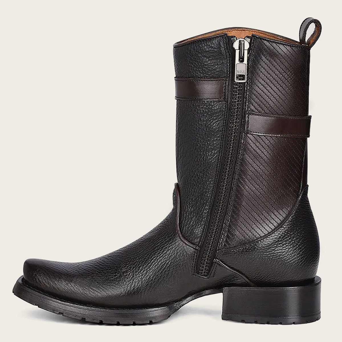 Premium Men's Bovine Leather Boots with Cuadra Logo Embroidery and Strap Detail