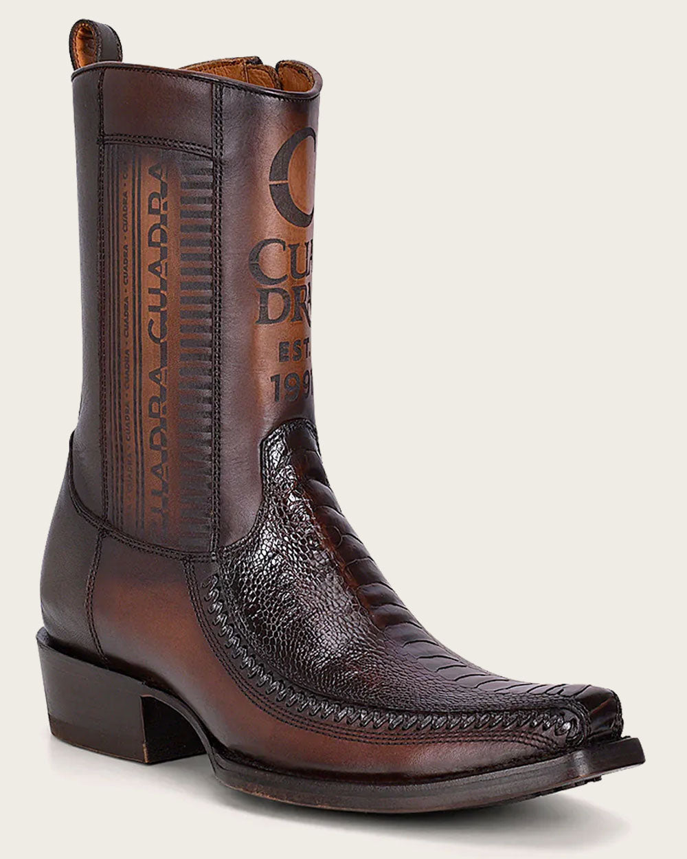 Handmade Fabric Touches: Elegance & uniqueness in Cuadra's ostrich leather boots. 