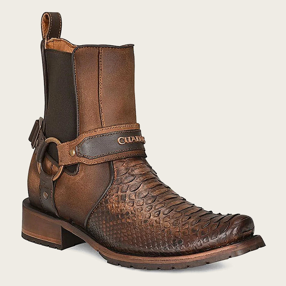 Hand-painted brown python leather ankle boots