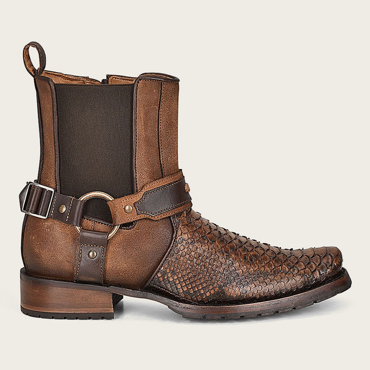 Hand-painted brown python leather ankle boots