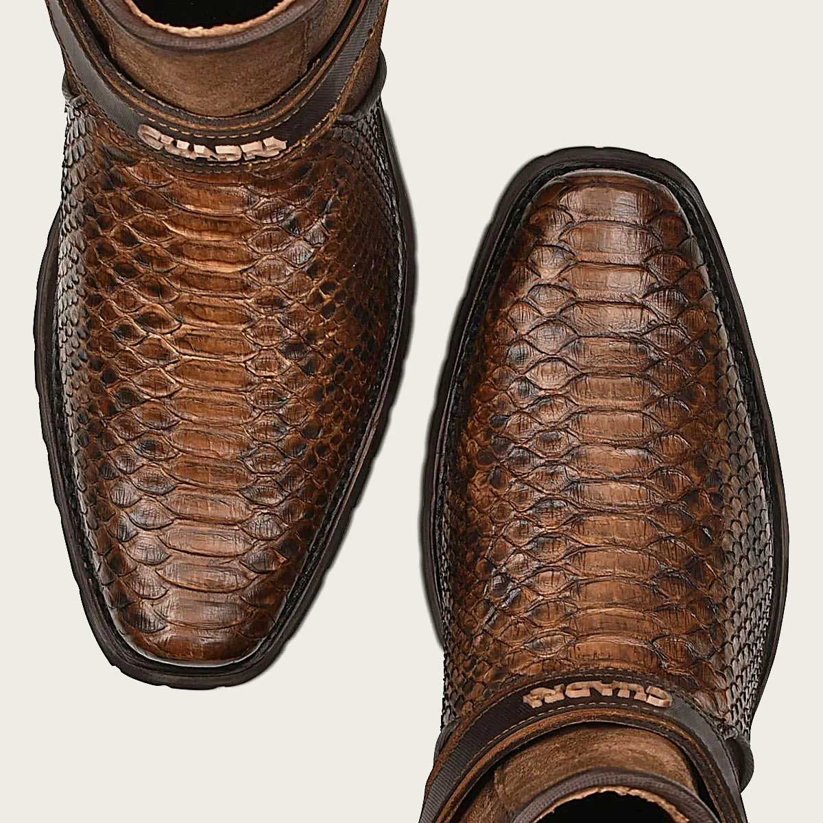 Brown mens boots hand-painted on python leather