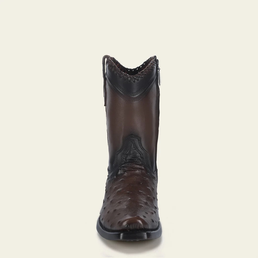 Engraved dark brown exotic leather casual boot