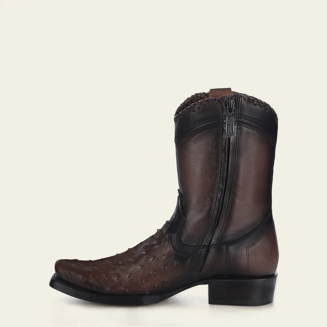 Engraved dark brown exotic leather casual boot