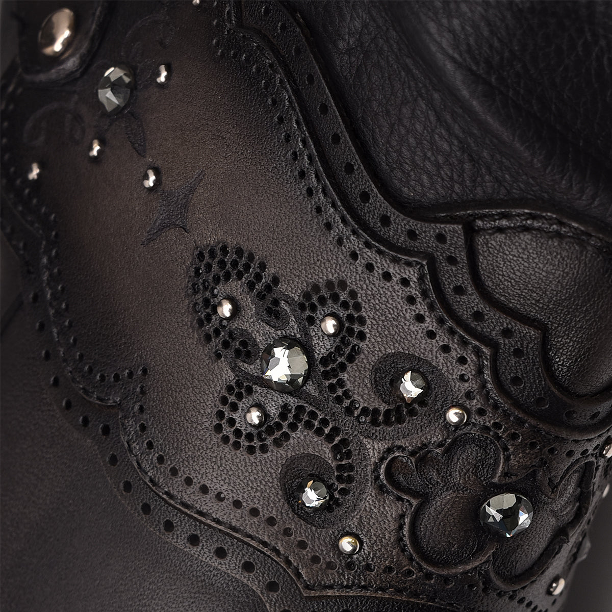 Hand-painted black leather boot with Austrian crystals