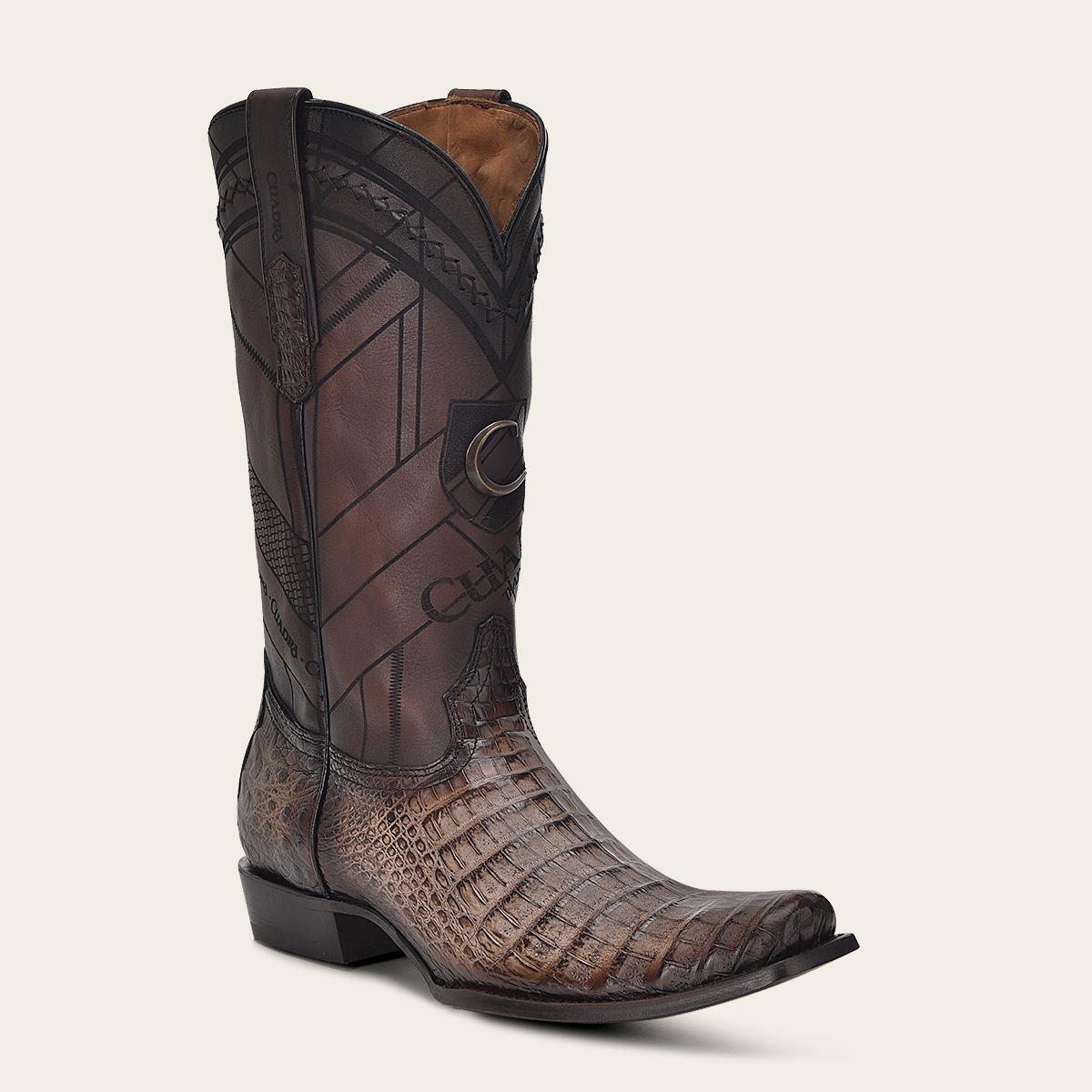 Hand-painted traditional exotic dark brown leather boot