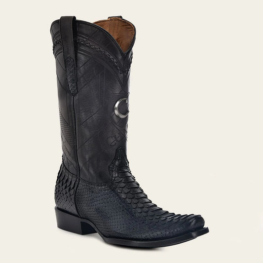 Hand-painted traditional blue python leather boot