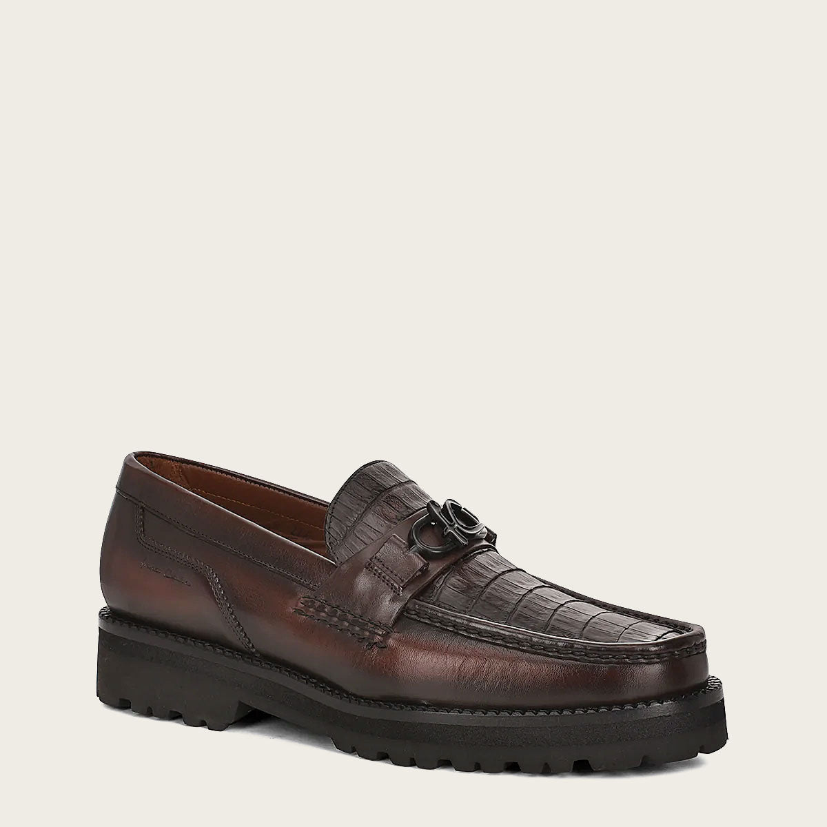 Brown leather men loafer, Cayman leather and bovine leather