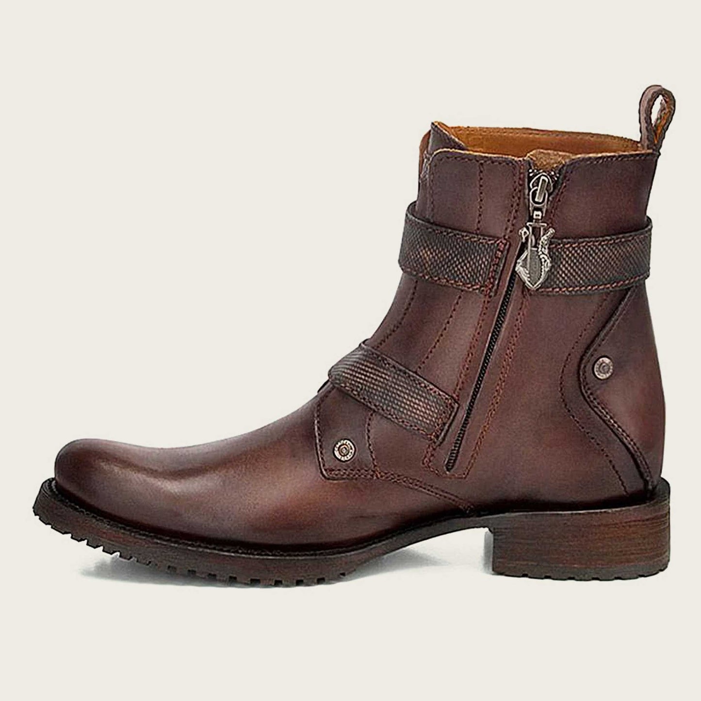 leather ankle brown boots with zipper