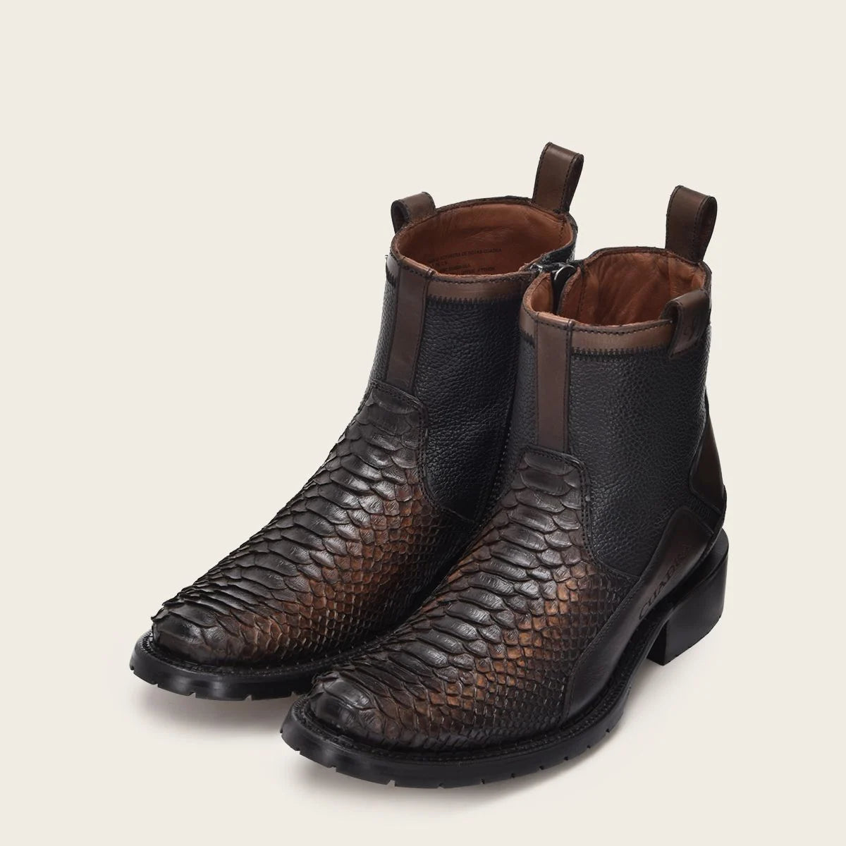 Casual urban brown bootie in genuine python leather