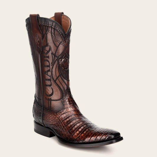 Laser engraved exotic brown leather cowboy boot