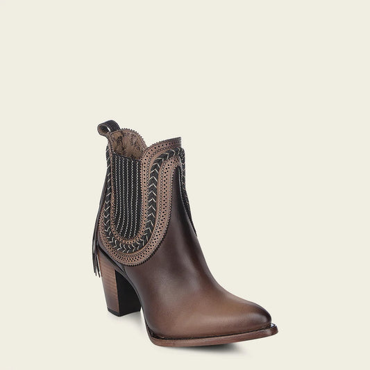 High heel artisan honey brown leather bootie
