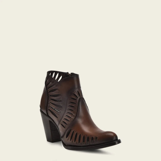Brown ankle bootie for women with perforations