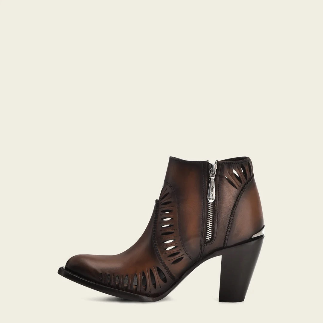 Brown ankle bootie for women with perforations