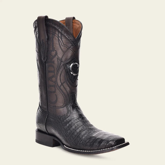 Engraved black exotic leather cowboy boots