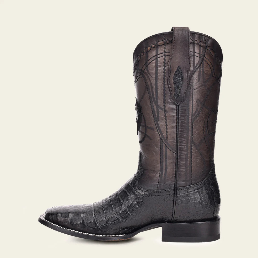 Engraved black exotic leather cowboy boots