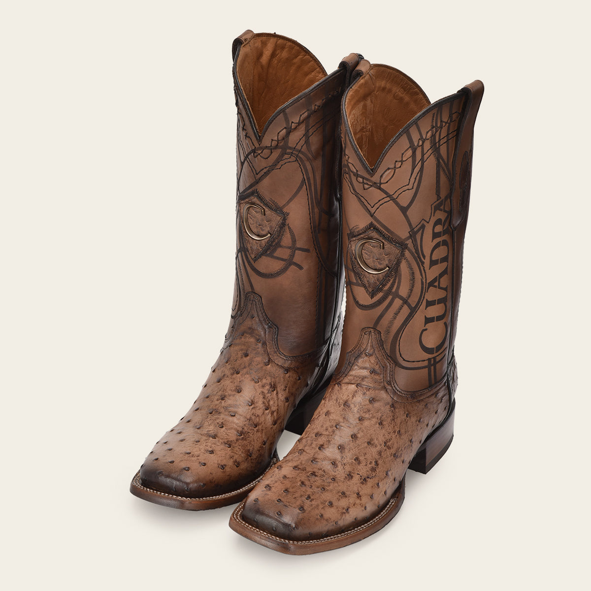 Engraved honey exotic leather boot