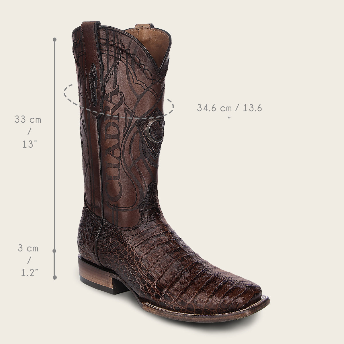 Engraved honey exotic cayman leather boot