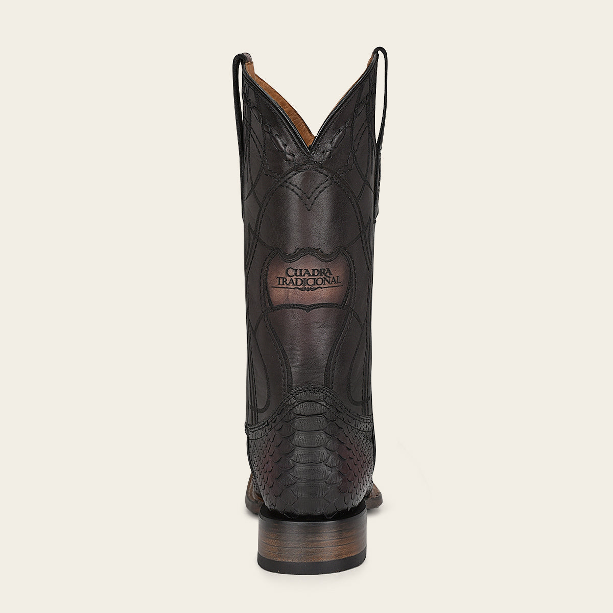 Engraved mahogany python leather western boot