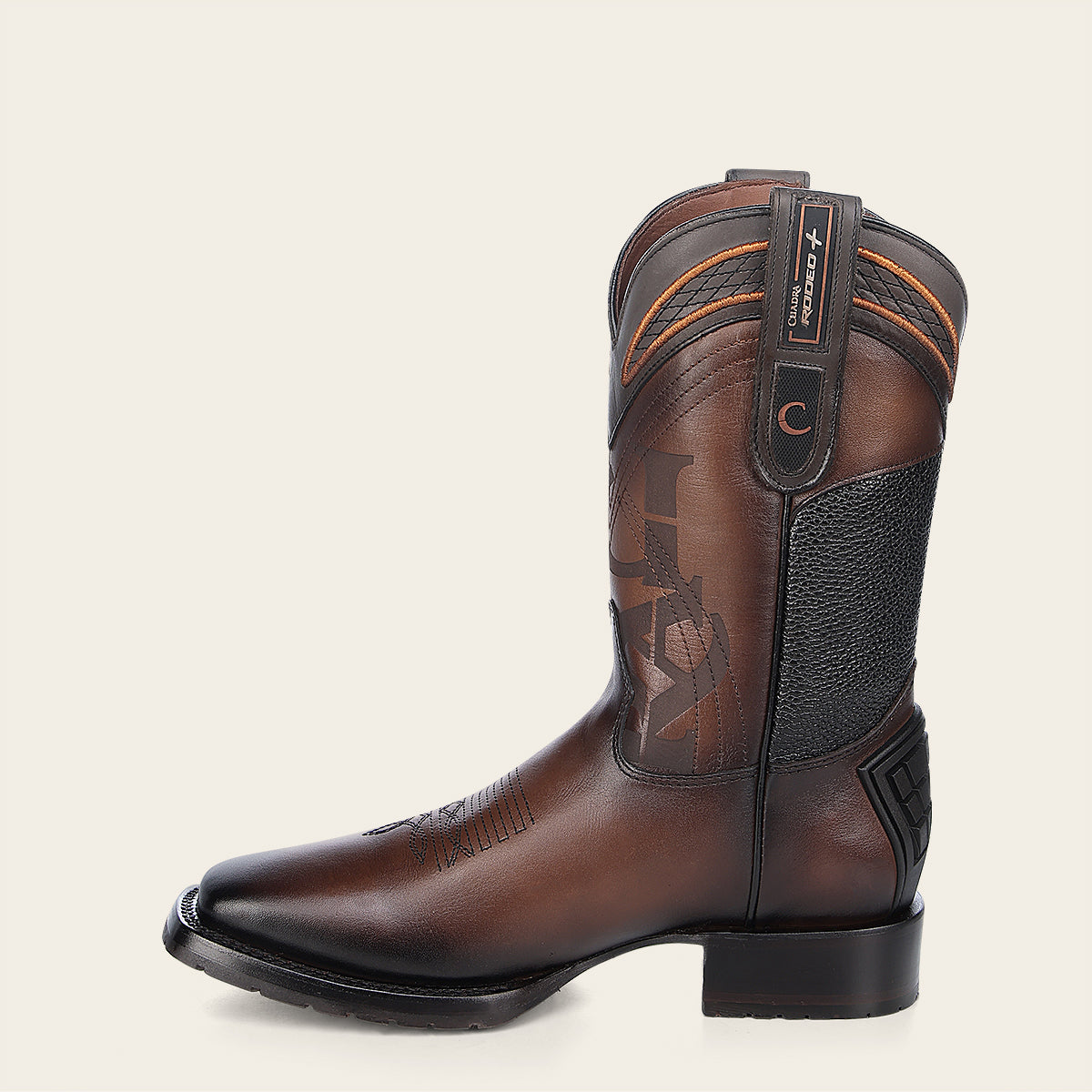 Honey brown hand-painted engraved decoration leather boots