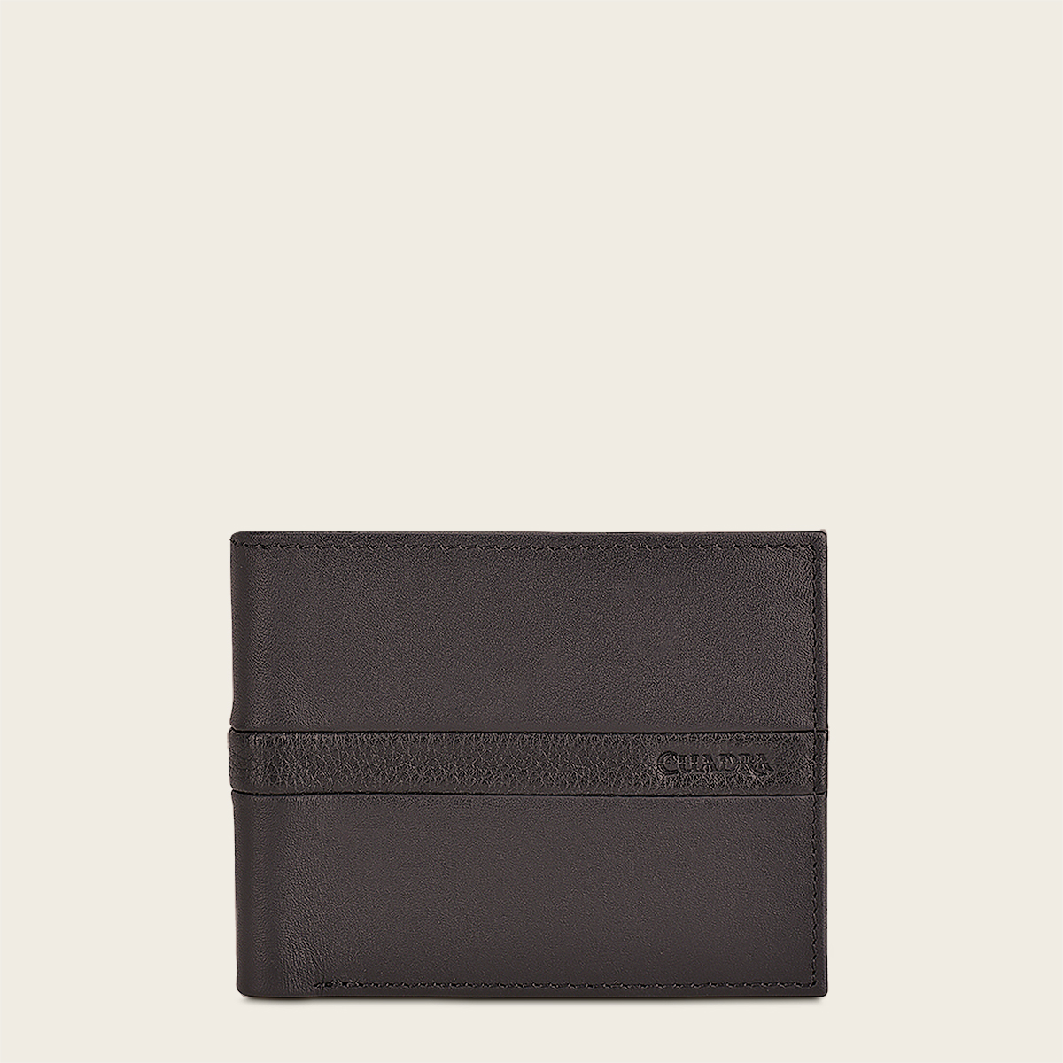 Contrasting leather strap brown leather wallet