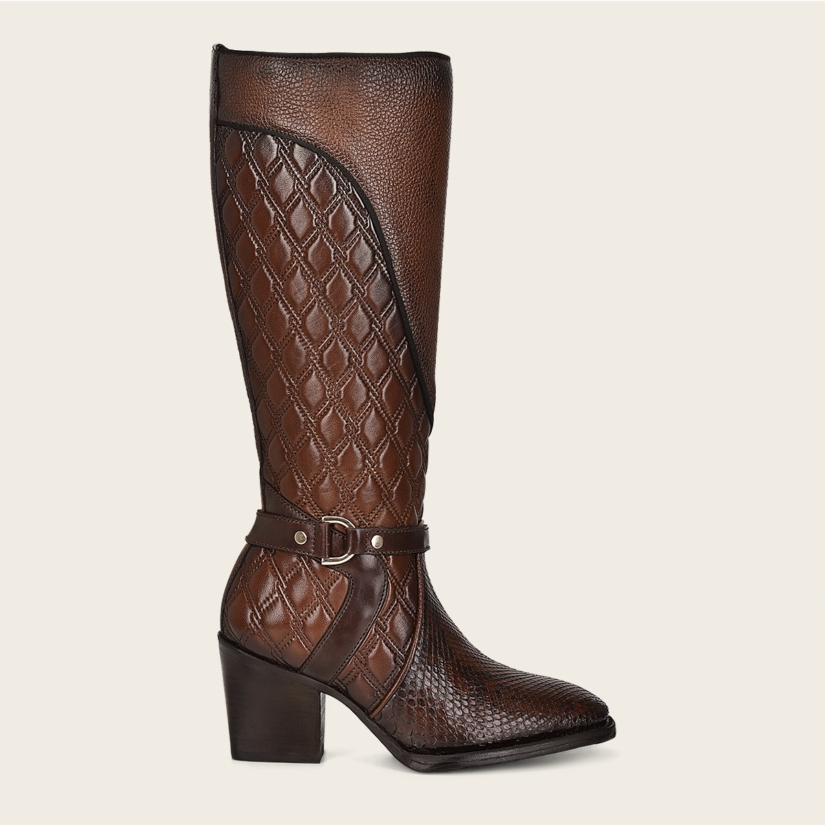 Genuine python brown leather with grid detail tall boot