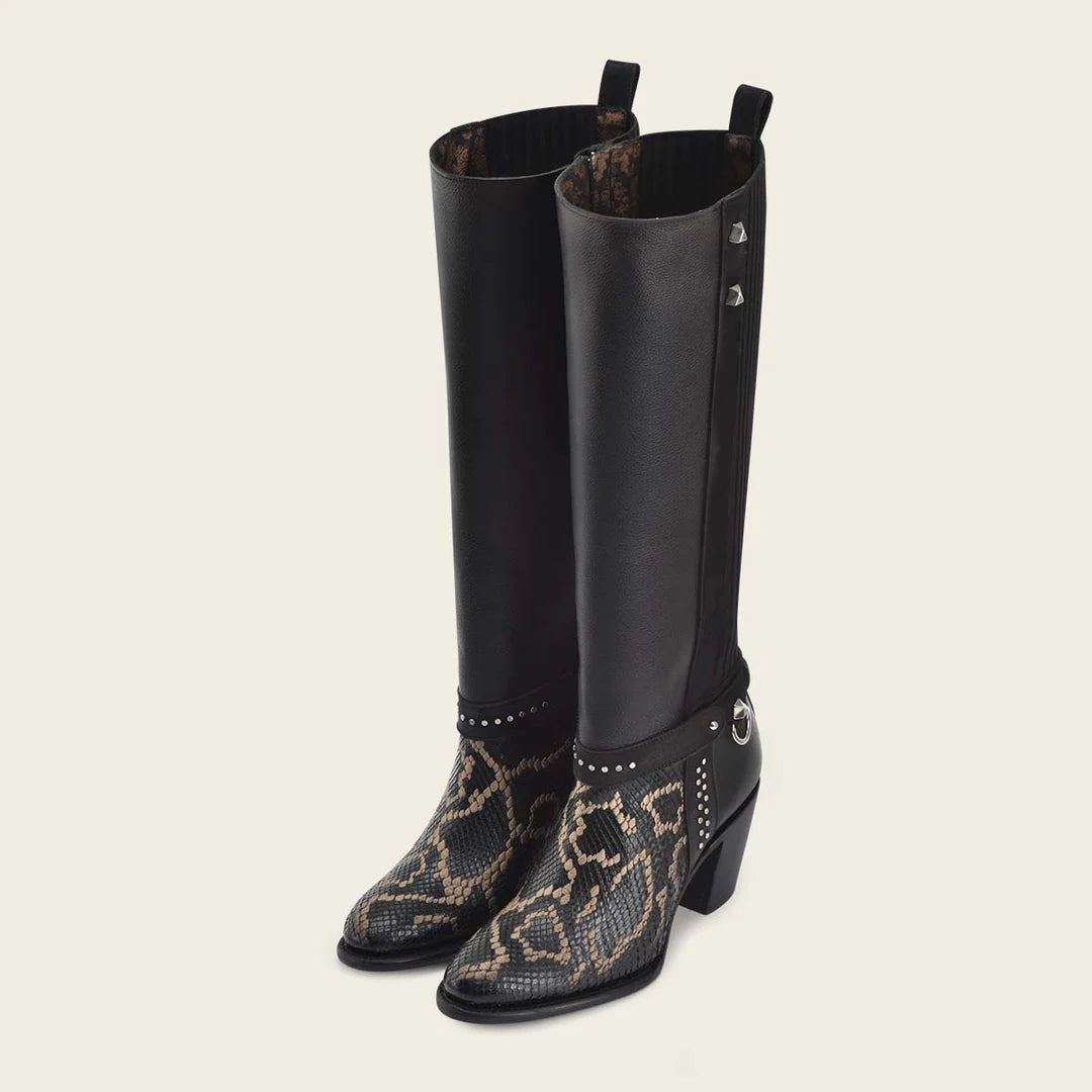 Genuine python black leather tall boot