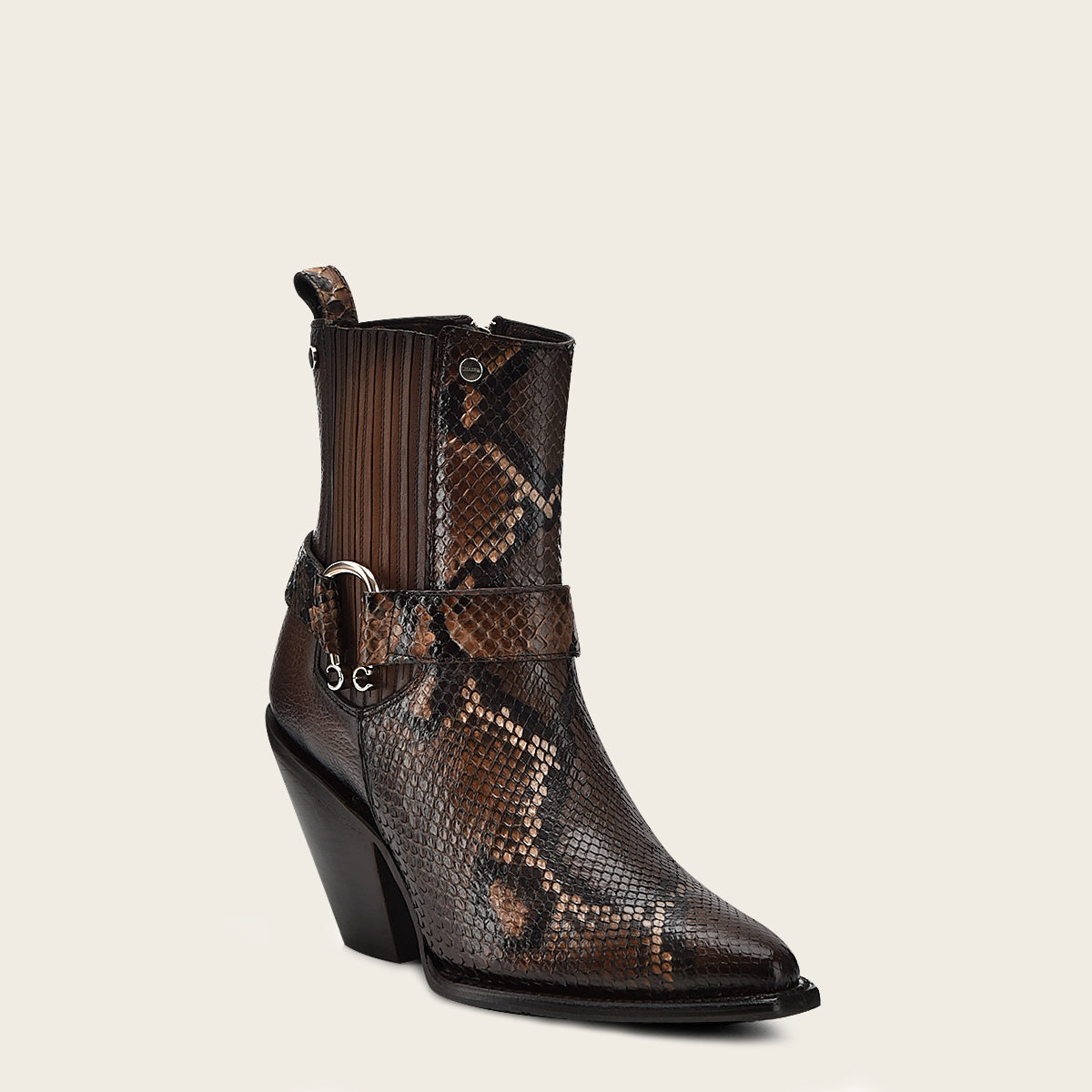 Brown high exotic leather ankle booties for women