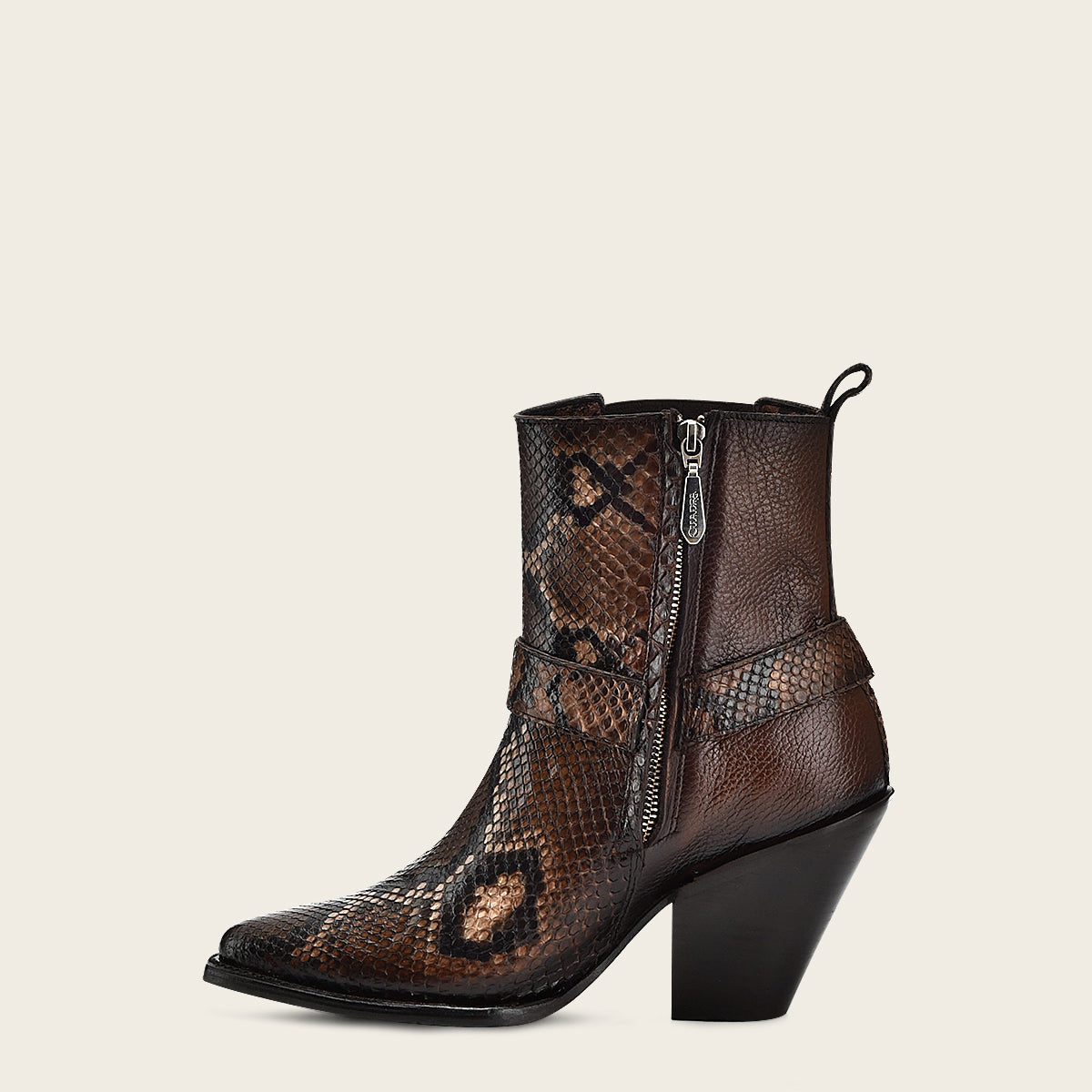Brown high exotic leather ankle booties for women