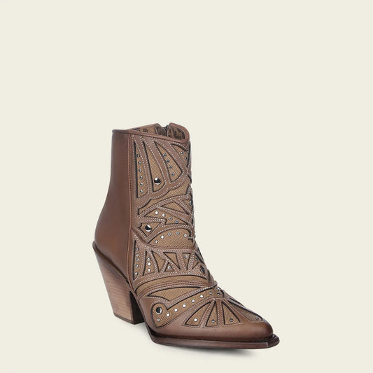 High hell artisan decorated honey leather bootie