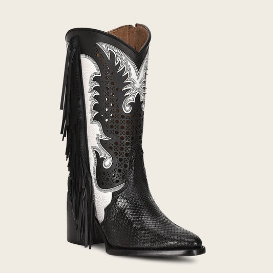 Black exotic leather western style boot