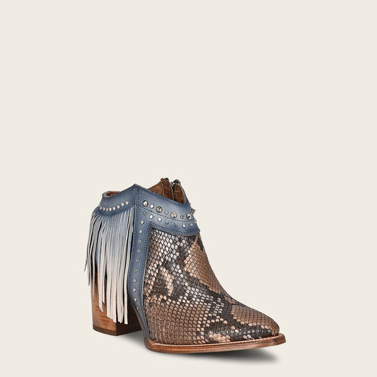 Blue exotic leather bootie