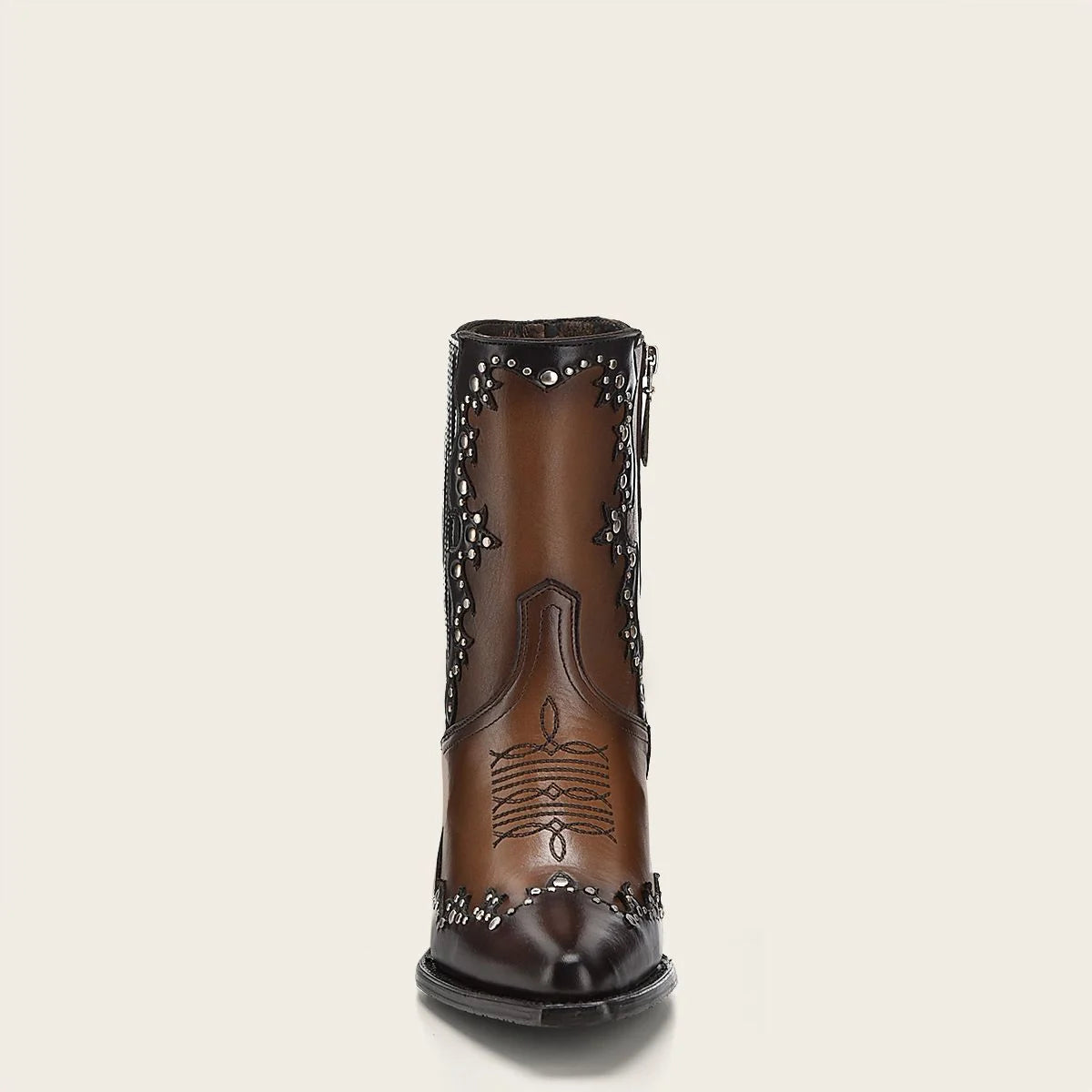 Brown leather western style bootie with studs