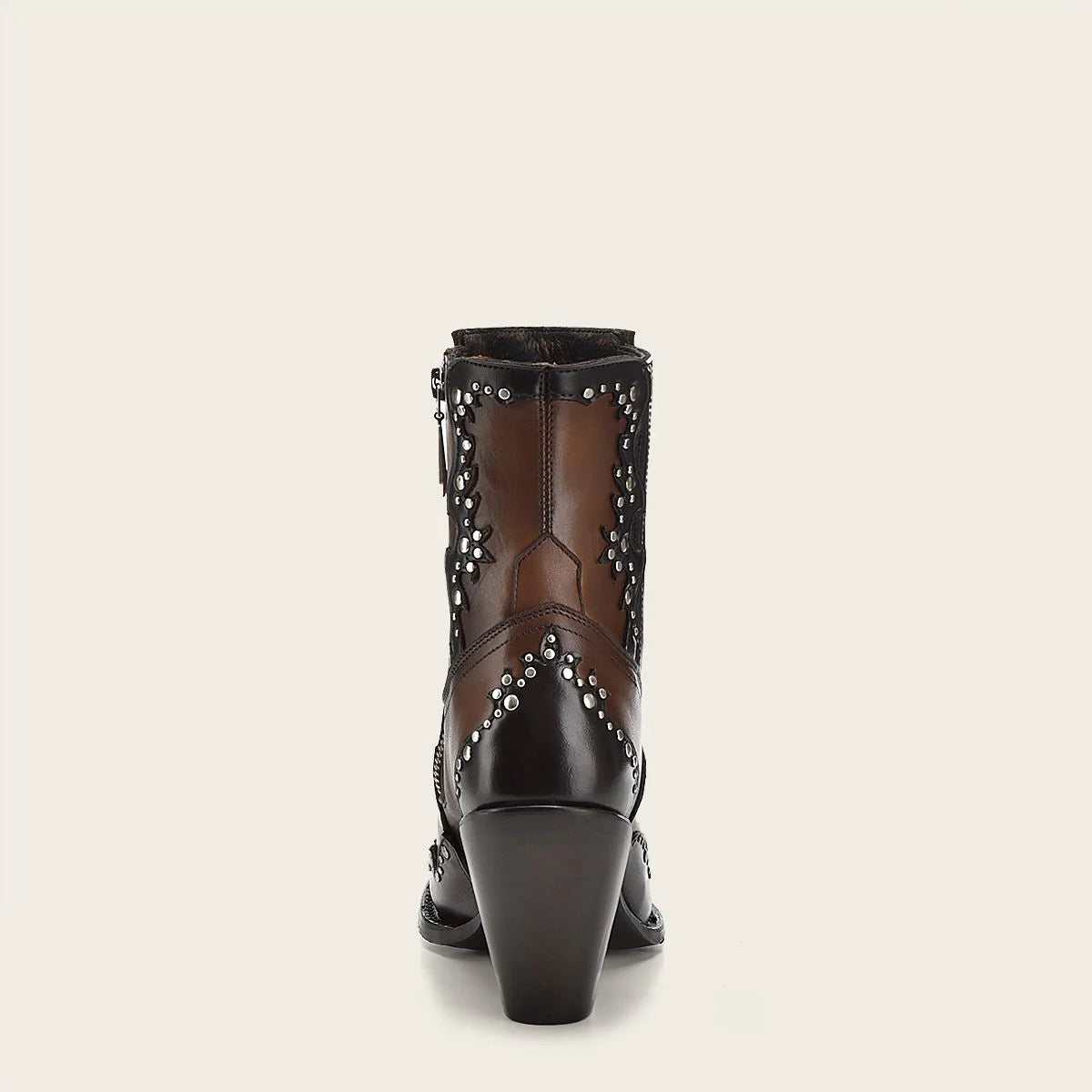 Brown leather western style bootie with studs