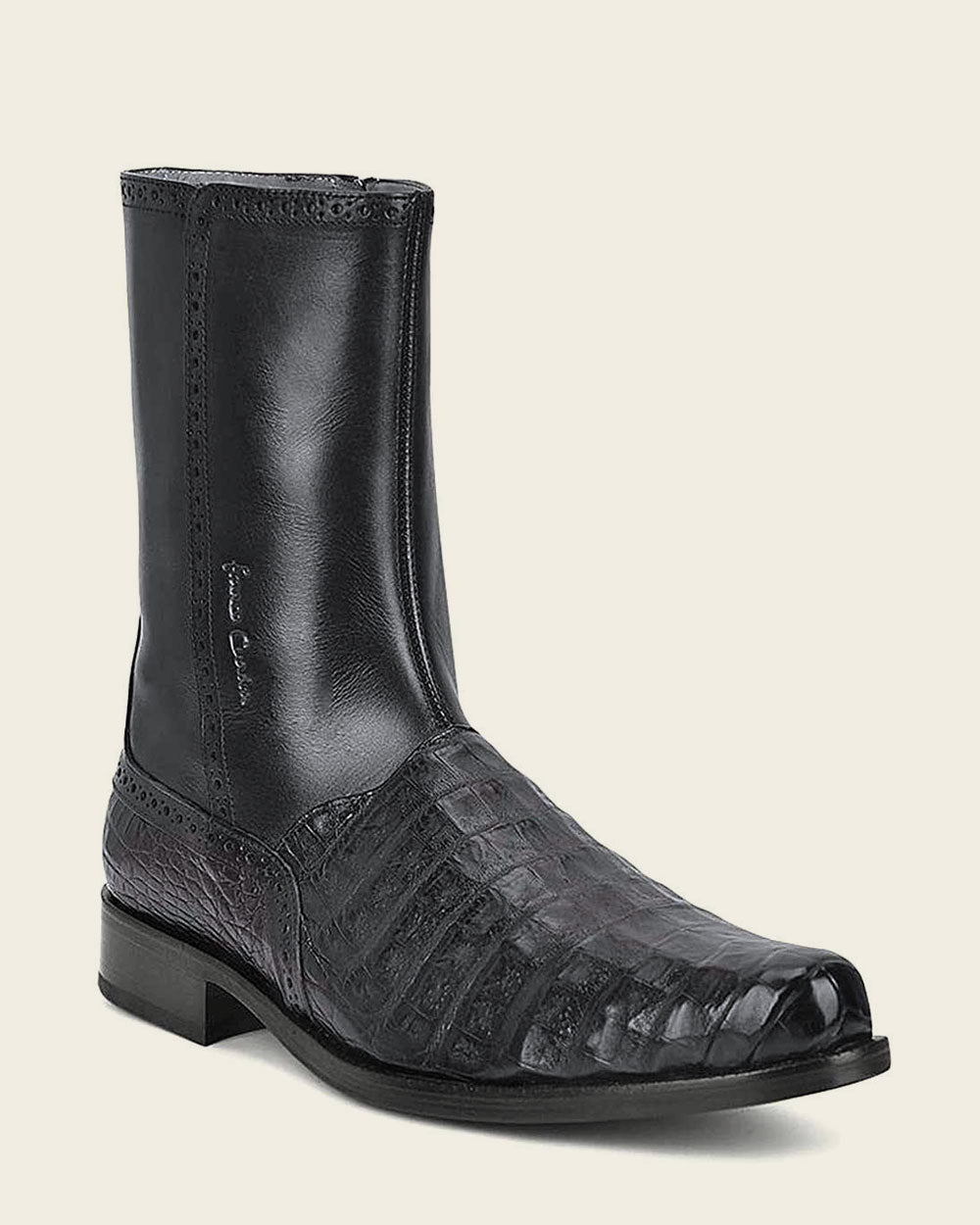 Cuadra Black Boots: Bold statement in hand-painted exotic leather.