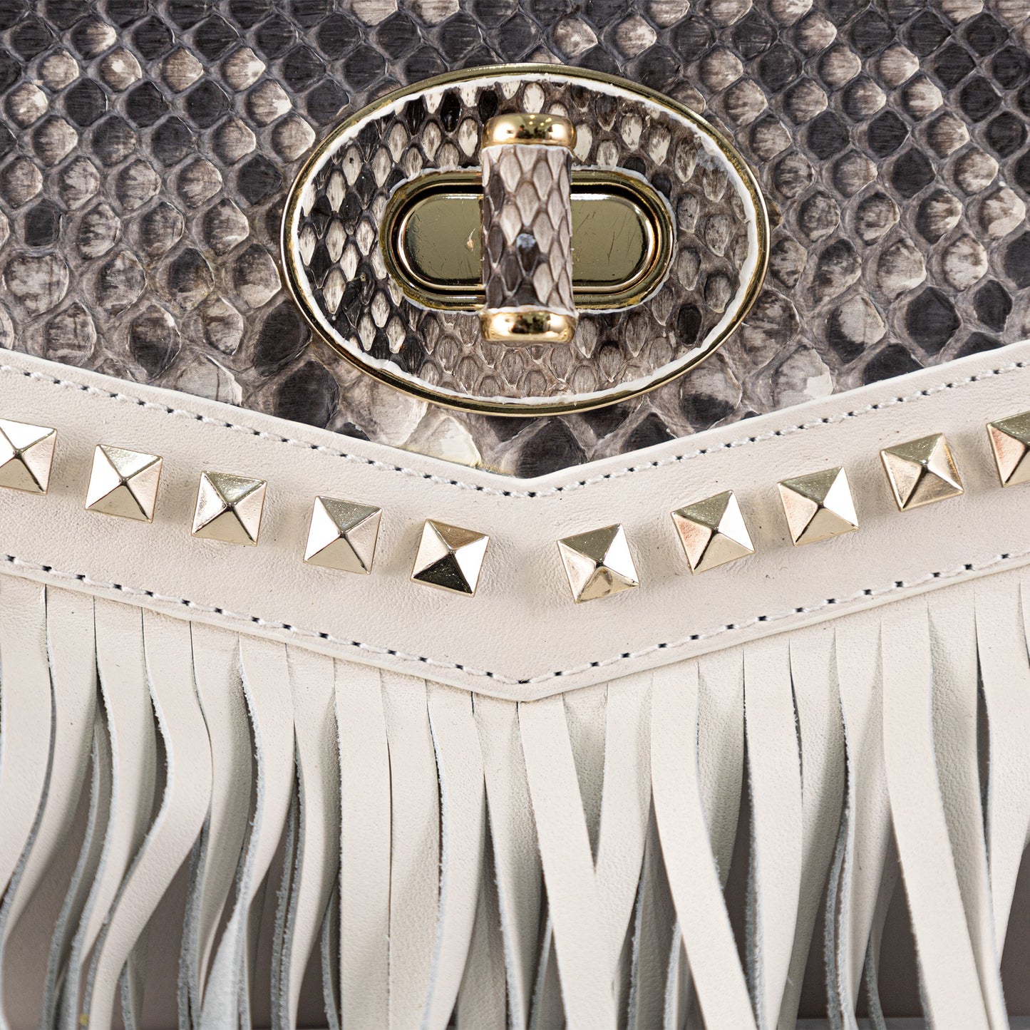 Handmade white exotic leather casual handbag