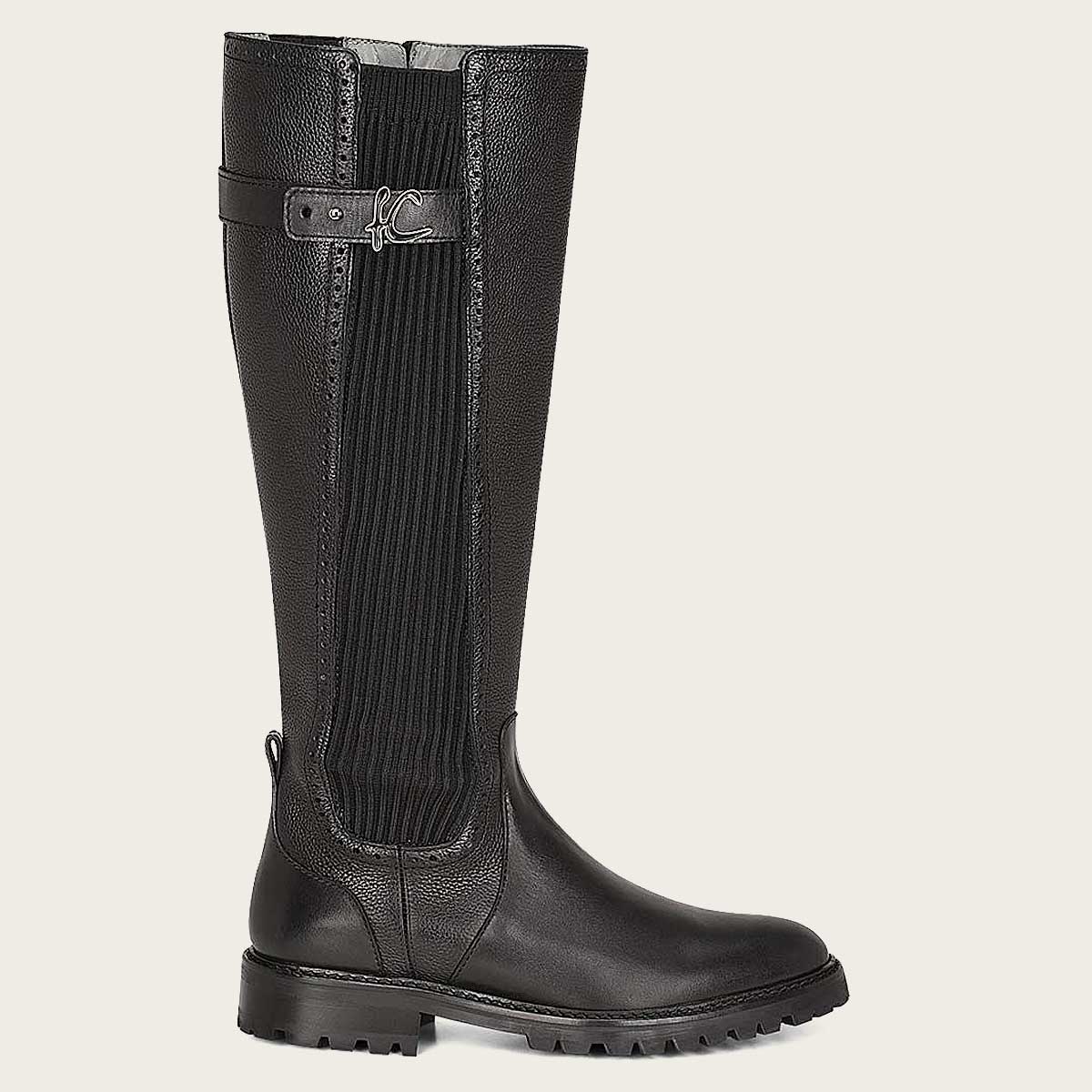 these high boots come with an internal closure and an elastic insert for more comfortable fit.