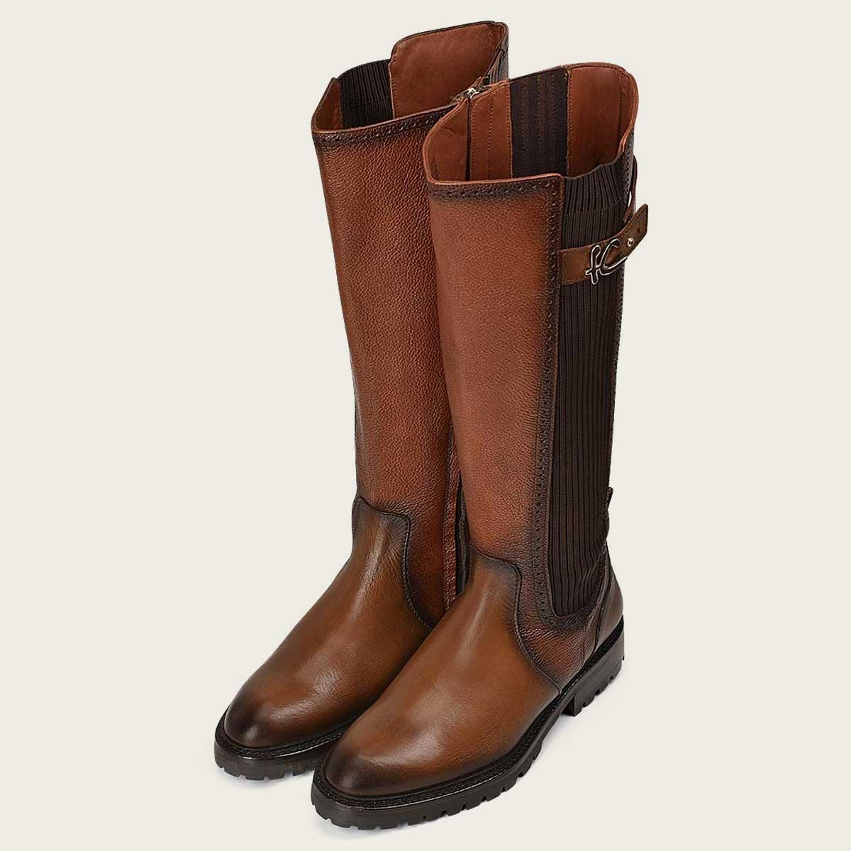 Brown leather high boots
