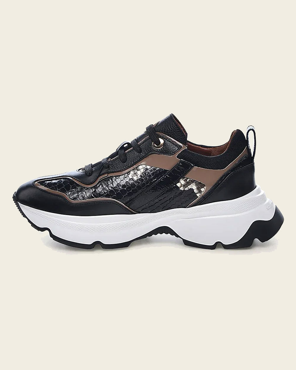 Genuine python black leather sneakers with weightless sole