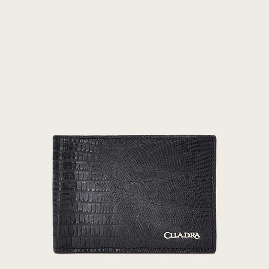 Handmade black exotic bifold leather wallet