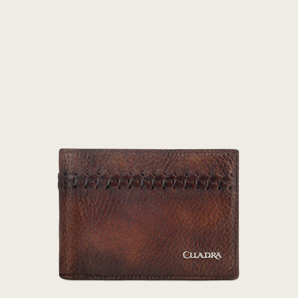Brown handmade interwoven detail leather wallet