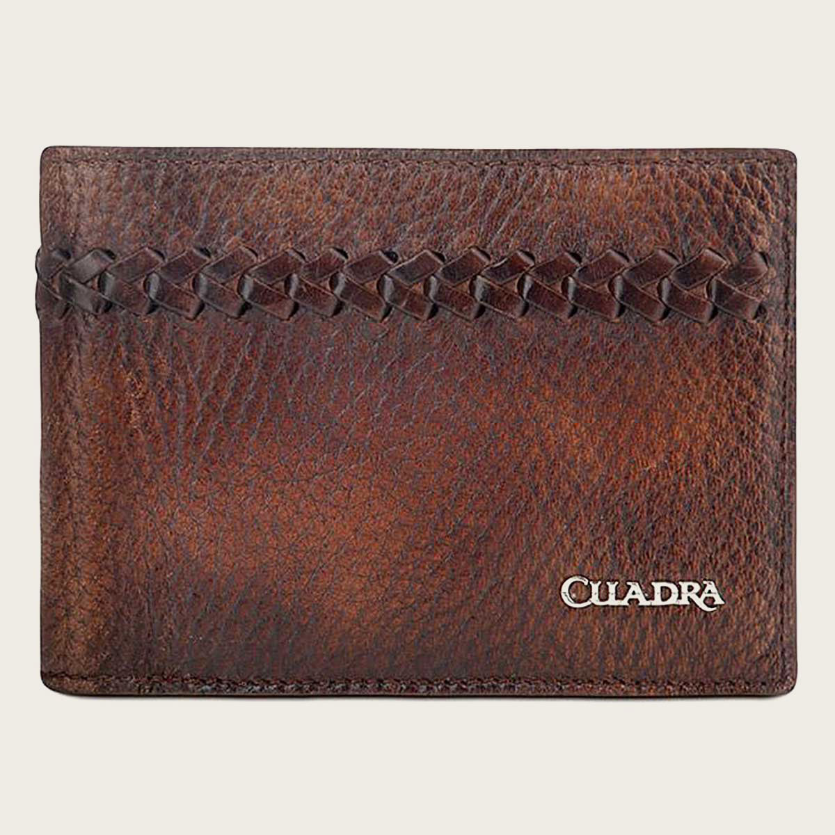 Men's wallet in genuine deer leather. Design with an interwoven handcrafted detail on the front